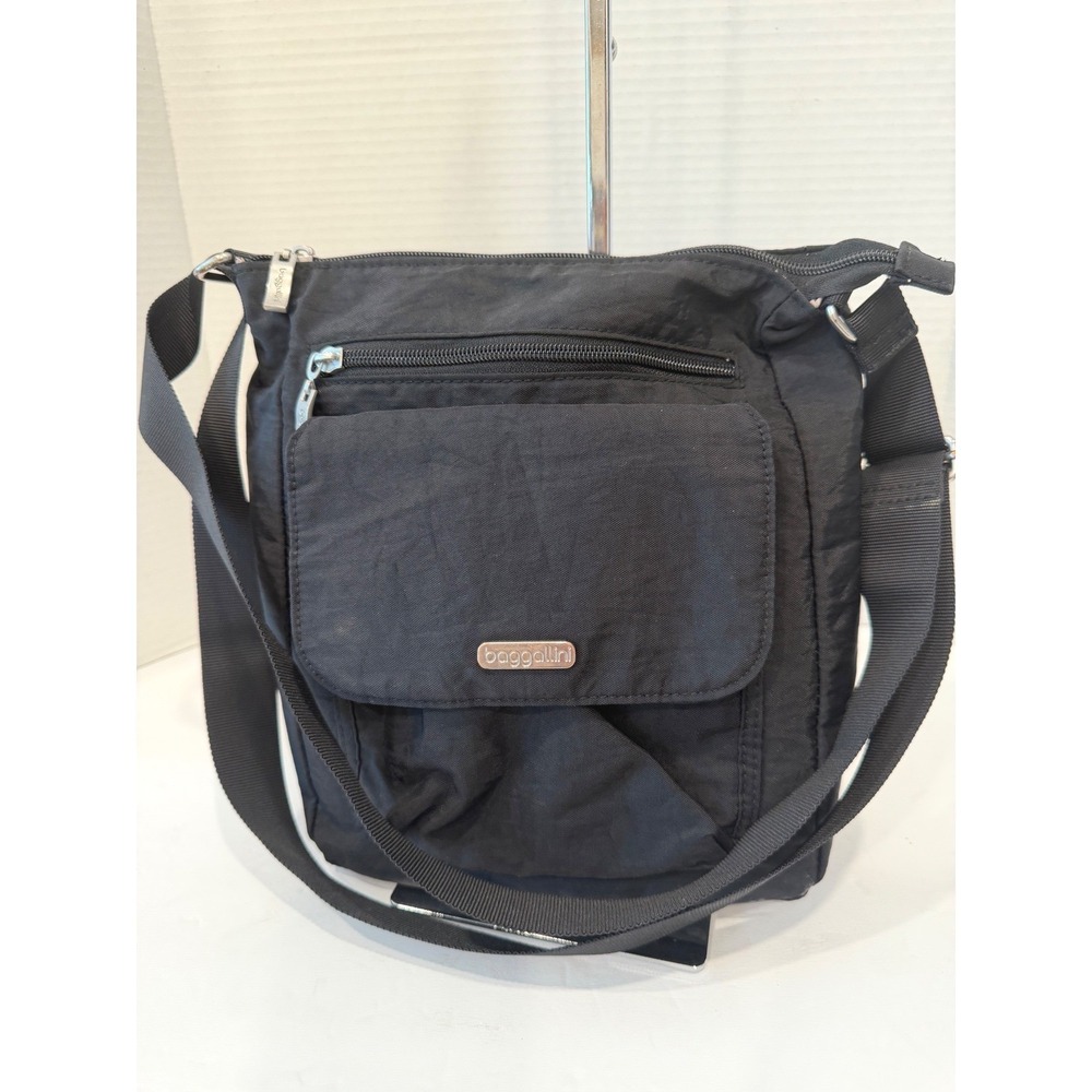 Baggallini OS Black Nylon Travel Everyday Pocket Adjustable Crossbody Bag Purse
